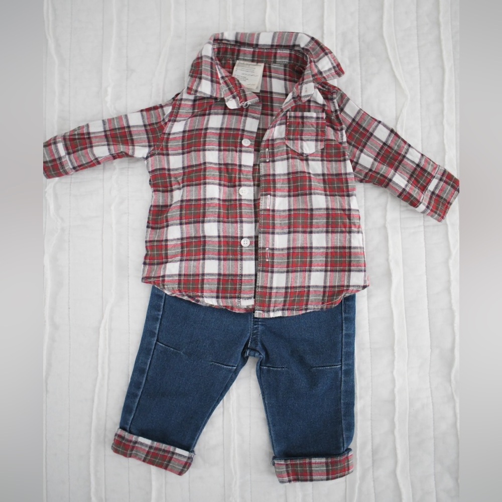 First Impressions Red and White Plaid Button-Down Shirt